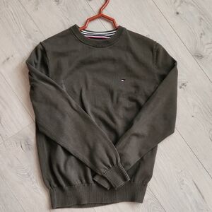 Tommy Hilfiger khaki Green Crewneck Sweater with Ribbed Cuffs